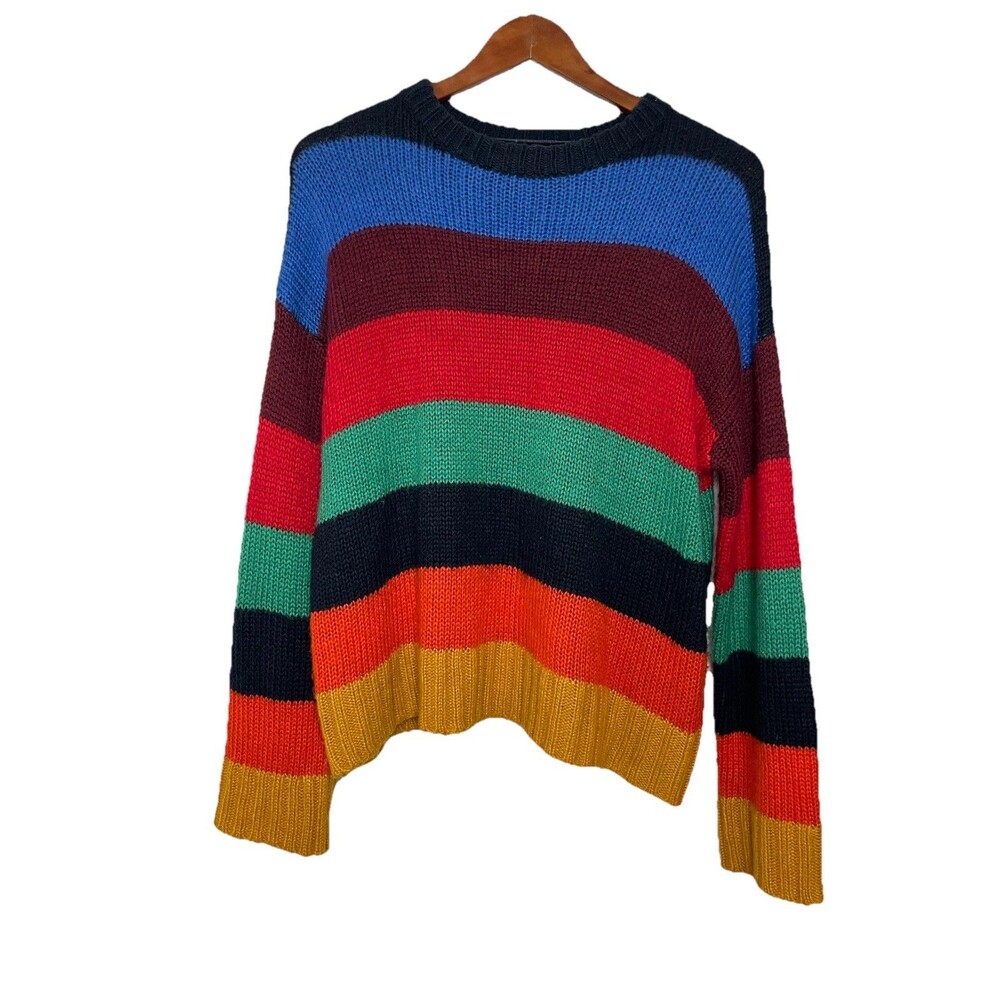 Urban Outfitters Womens Small Oversized Sweater Crewneck Striped Colorful